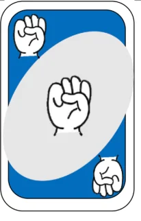 Carta azul con seña del juego UNO en LSM